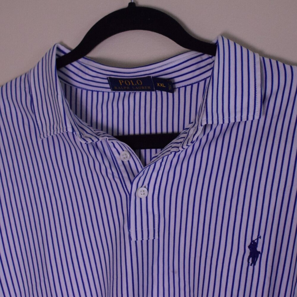 *NWOT* Men's Ralph Lauren Polo White & Blue Striped Soft Polo Shirt - Size XXL - Picture 3 of 5